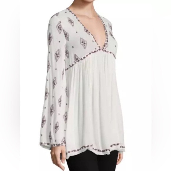New Free People Boho Shirt Sz Small Long Sleeve Tunic V Neck $148.00 - Picture 1 of 9